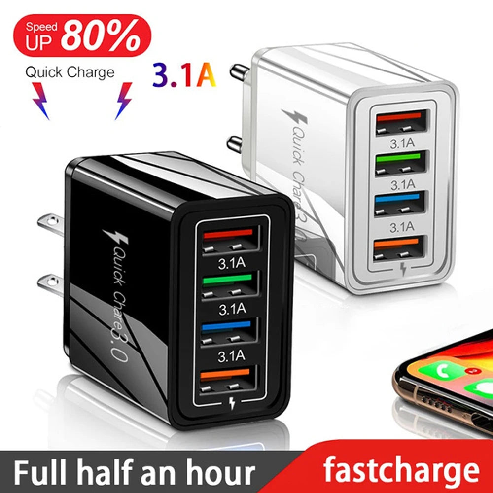 Multi-Port USB Charger | 4-Port 3A Fast Charging Wall Adapter