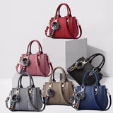 Women’s Embroidery Messenger Bag | Leather Handbag with Hair Ball