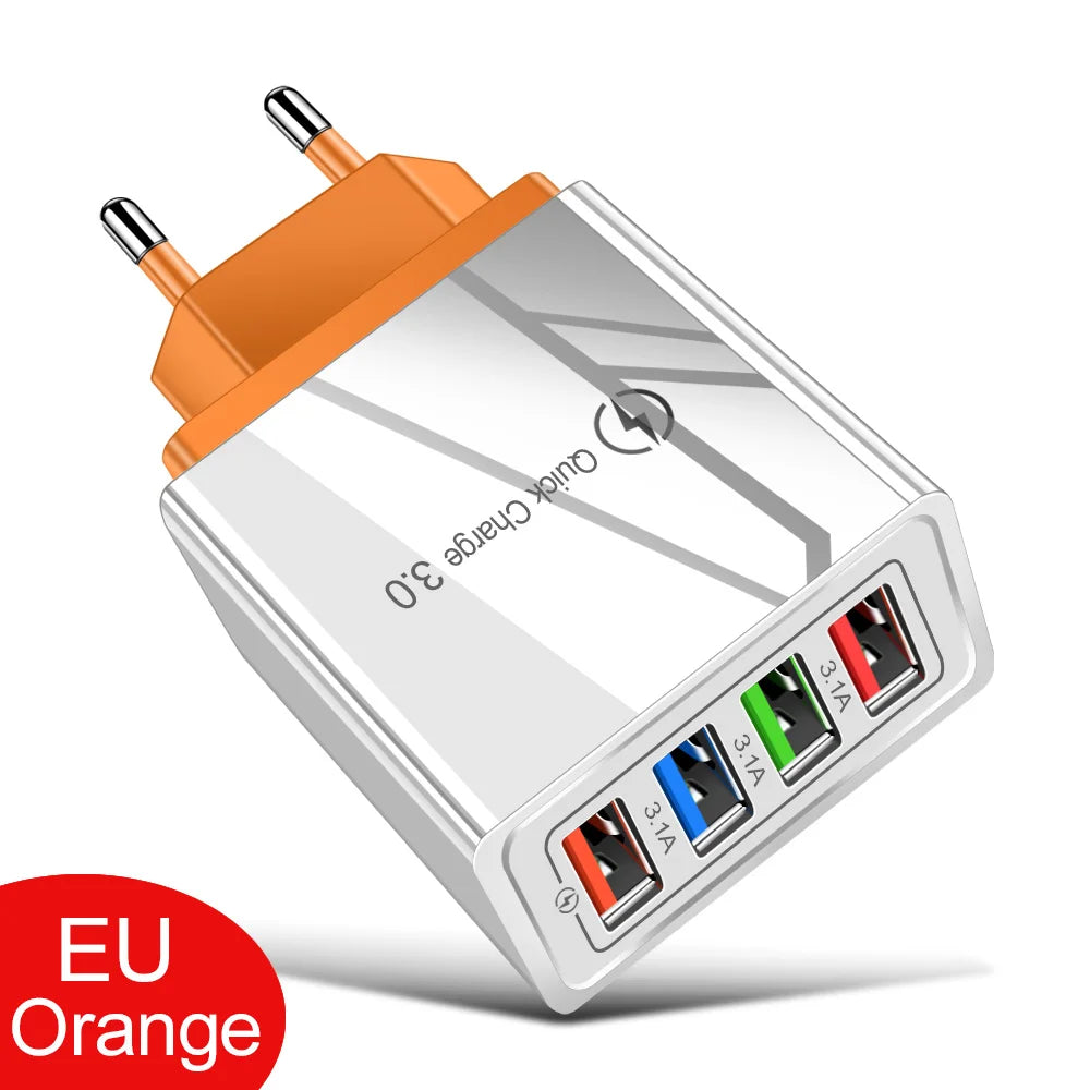 Multi-Port USB Charger | 4-Port 3A Fast Charging Wall Adapter