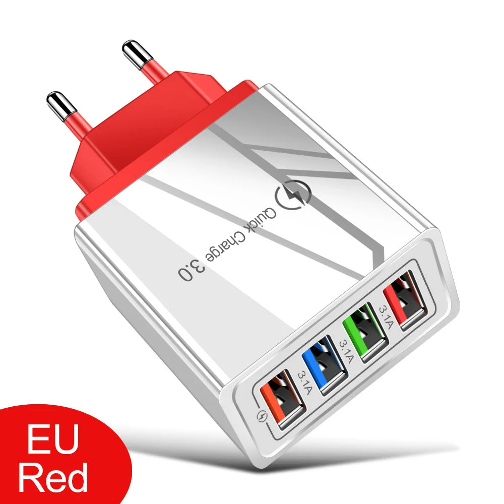Multi-Port USB Charger | 4-Port 3A Fast Charging Wall Adapter