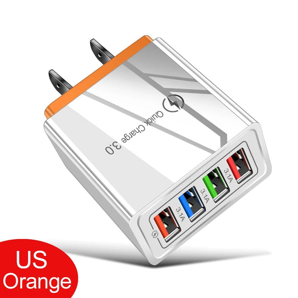 Multi-Port USB Charger | 4-Port 3A Fast Charging Wall Adapter