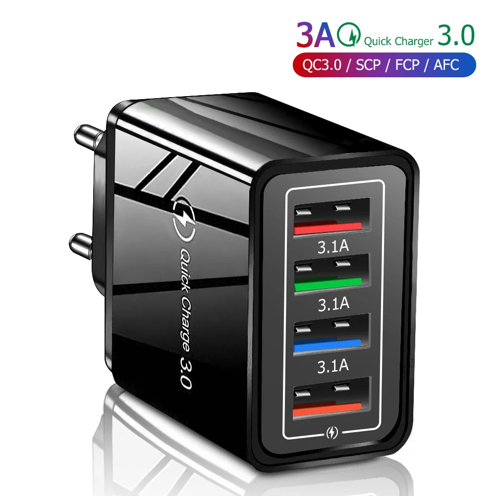 Multi-Port USB Charger | 4-Port 3A Fast Charging Wall Adapter