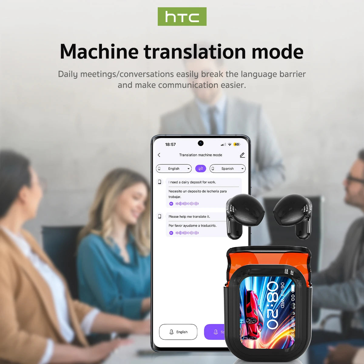 HTC NE20 Bluetooth 6.0 Wireless Translator Earphones – IPX4, Long Battery