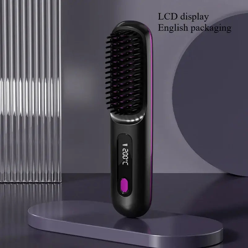 NUOYING S7 rechargeable hair straightening comb with compact design for travel and styling on-the-go.