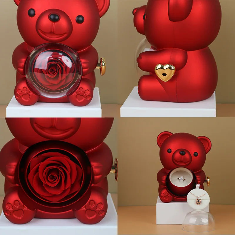 Eternal Rose Teddy Bear Jewelry Box & Name Necklace
