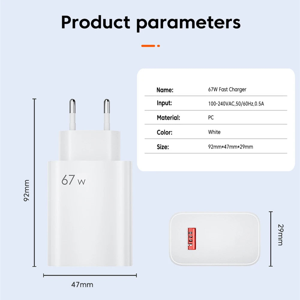 Xiaomi 67W Fast Charger | Turbo Quick Charge with Type-C Cable