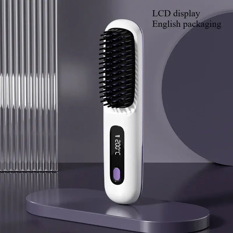 NUOYING S7 rechargeable hair straightening comb with compact design for travel and styling on-the-go.