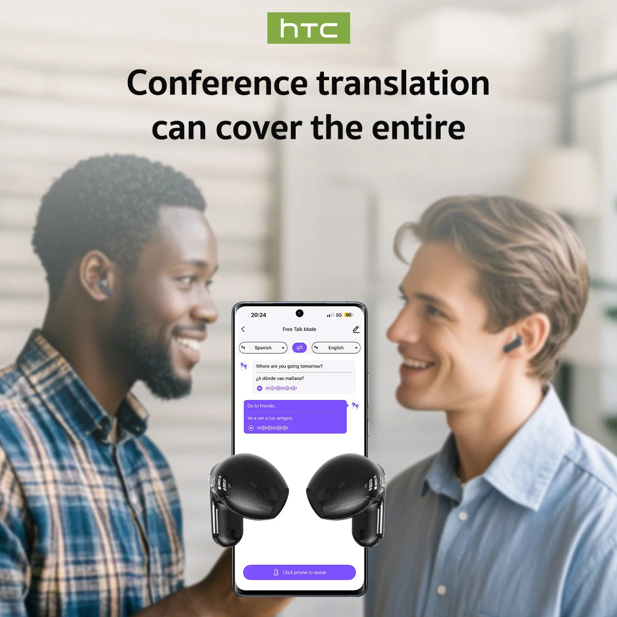 HTC NE20 Bluetooth 6.0 Wireless Translator Earphones – IPX4, Long Battery