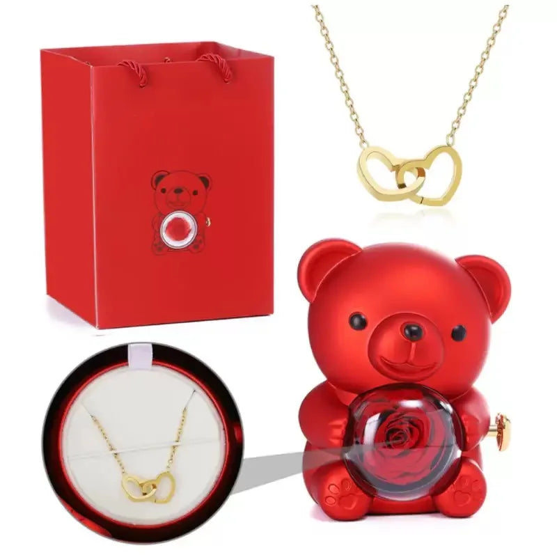Eternal Rose Teddy Bear Jewelry Box & Name Necklace
