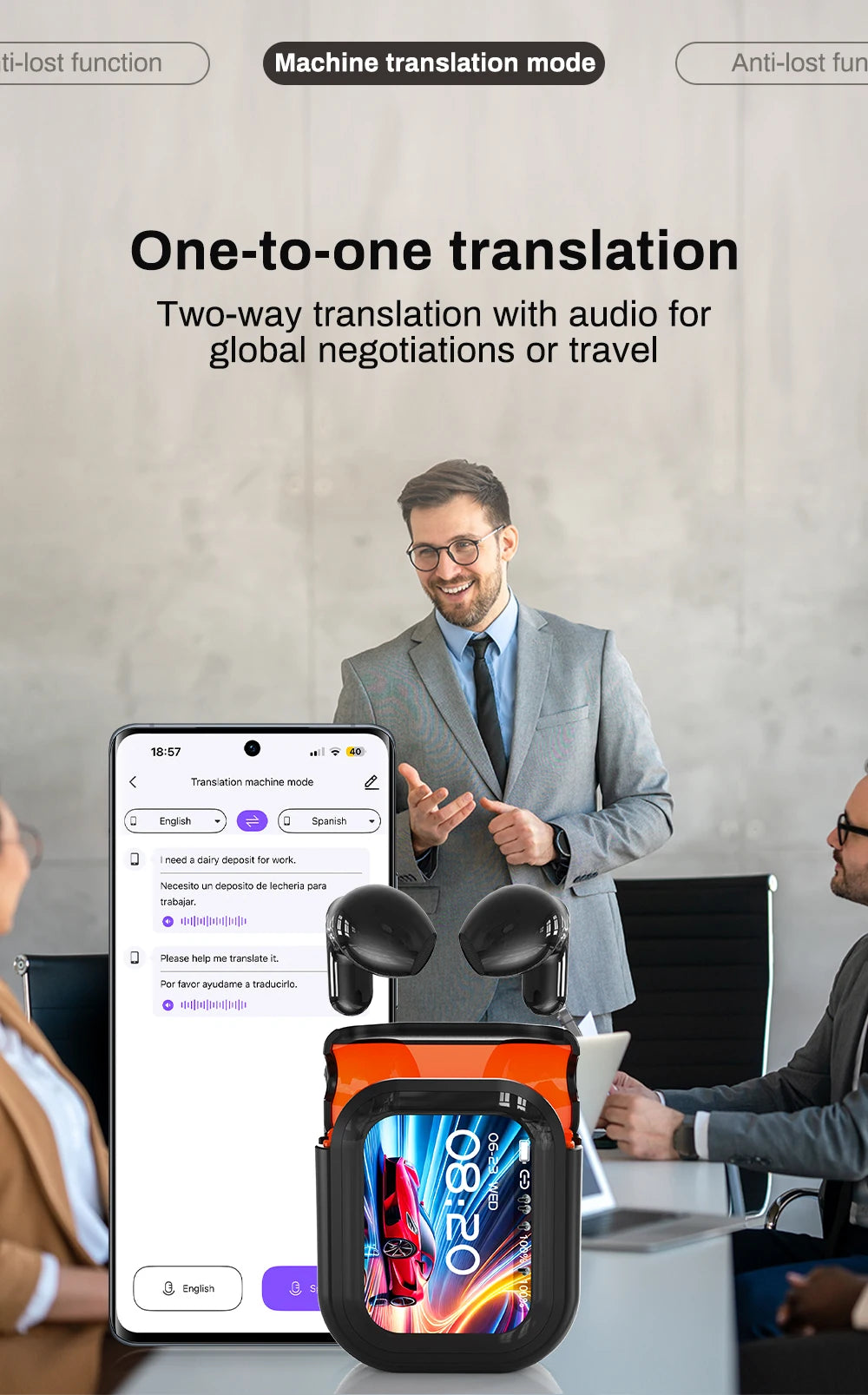 HTC NE20 Bluetooth 6.0 Wireless Translator Earphones – IPX4, Long Battery
