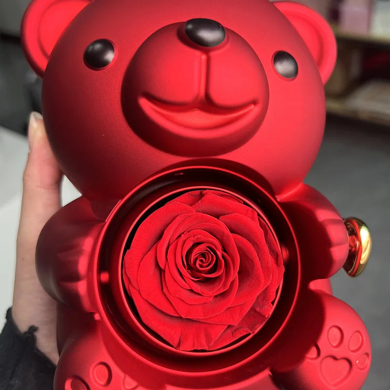 Eternal Rose Teddy Bear Jewelry Box & Name Necklace
