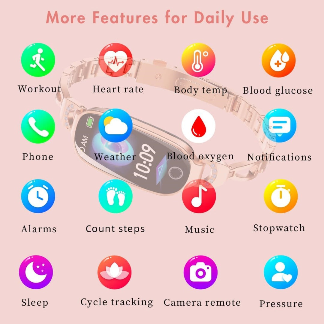 Fitness Smartwatch – Track Menstrual Cycle, Heart Rate, Blood Pressure, Sleep, Steps, Waterproof for iPhone & Android