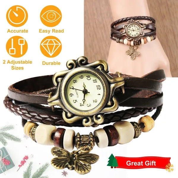 Bohemian Vintage Women’s Watch – Handmade Leather Bracelet Timepiece