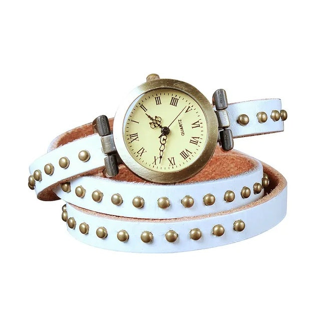 Retro Rivet Leather Watch – Stylish Hand Chain Bracelet Watch for Women