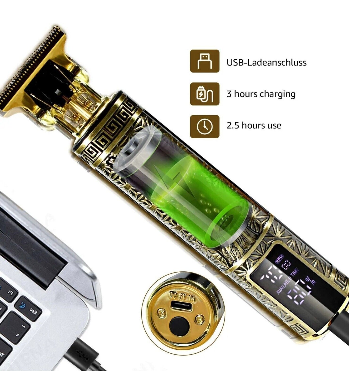 Men’s Cordless Hair Clippers & Beard Trimmer – USB Rechargeable Barber Hair Cutting Kit