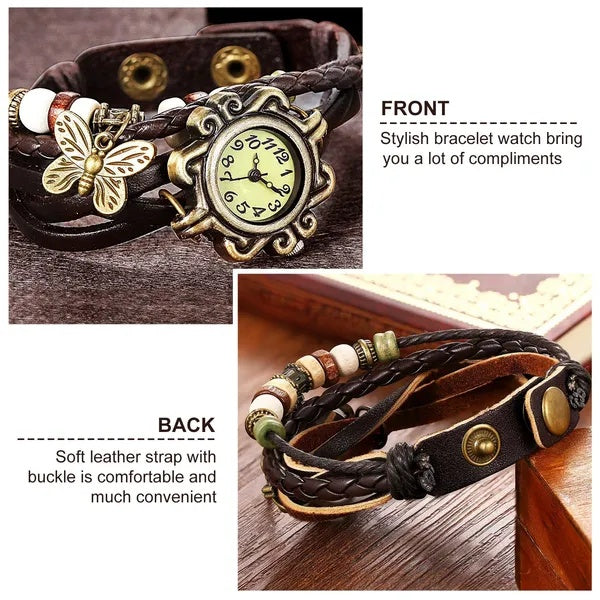 Bohemian Vintage Women’s Watch – Handmade Leather Bracelet Timepiece