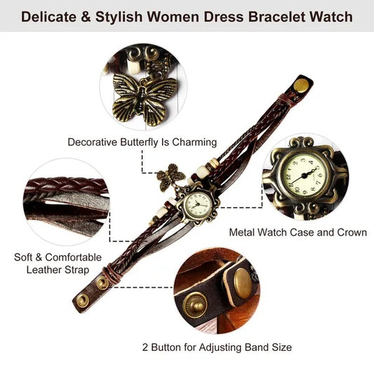 Bohemian Vintage Women’s Watch – Handmade Leather Bracelet Timepiece