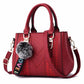 Women’s Embroidery Messenger Bag | Leather Handbag with Hair Ball