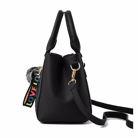 Women’s Embroidery Messenger Bag | Leather Handbag with Hair Ball
