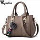 Women’s Embroidery Messenger Bag | Leather Handbag with Hair Ball