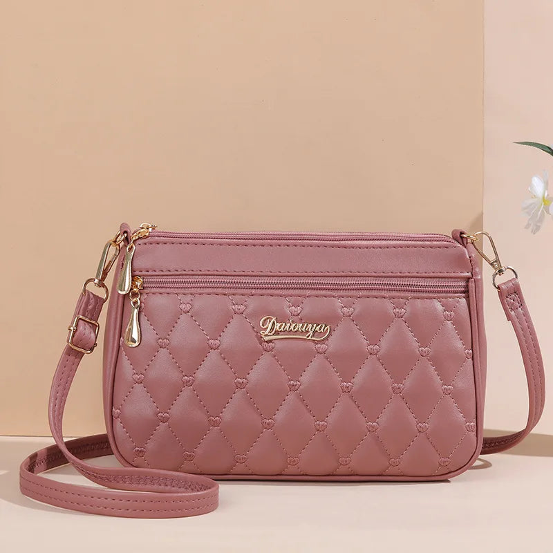 Women’s Embroidery Messenger Bag | Leather Handbag with Hair Ball