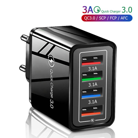 Multi-Port USB Charger | 4-Port 3A Fast Charging Wall Adapter