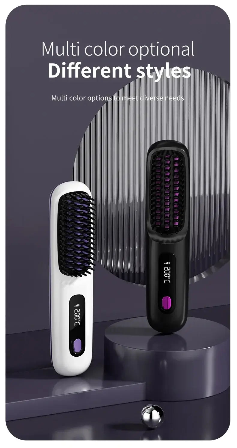 NUOYING S7 rechargeable hair straightening comb with compact design for travel and styling on-the-go.