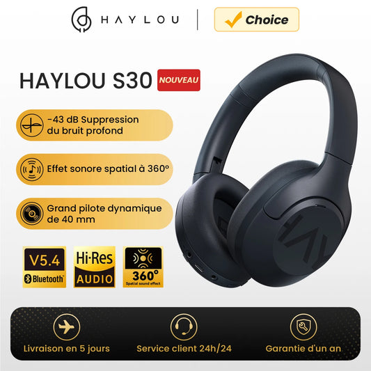 HAYLOU S30 Wireless Bluetooth 5.4 Headphones – 43dB ANC, 80H Playtime
