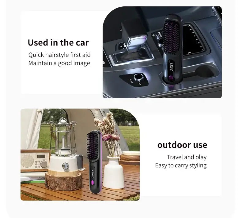 NUOYING S7 rechargeable hair straightening comb with compact design for travel and styling on-the-go.