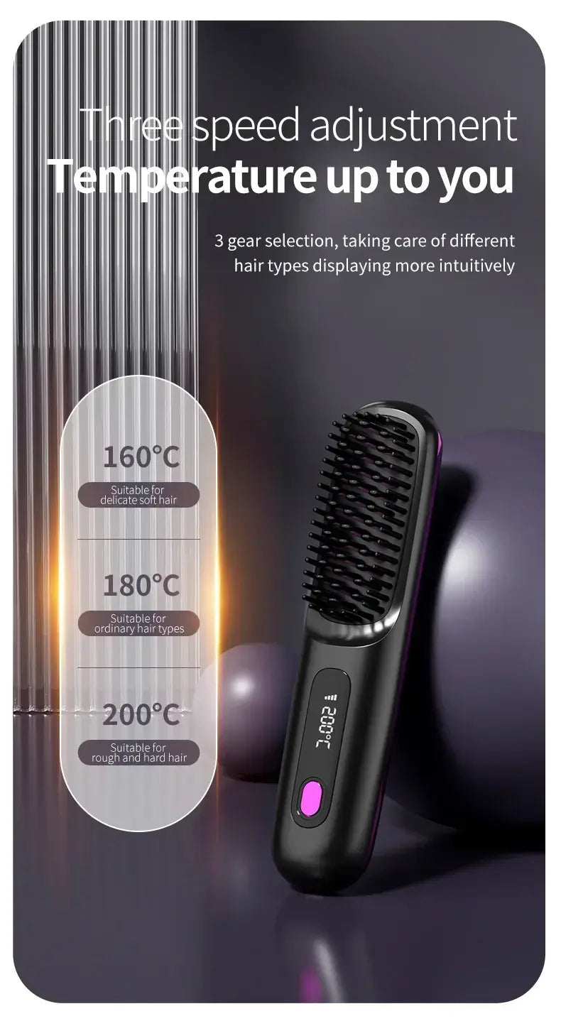 NUOYING S7 rechargeable hair straightening comb with compact design for travel and styling on-the-go.