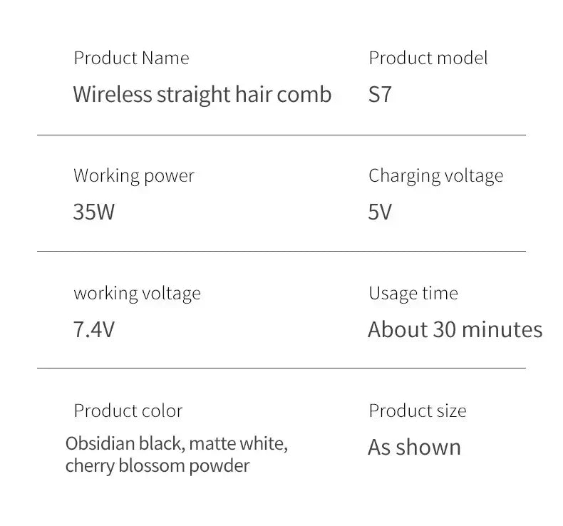 NUOYING S7 rechargeable hair straightening comb with compact design for travel and styling on-the-go.