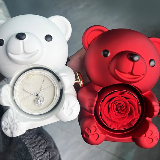 Eternal Rose Teddy Bear Jewelry Box & Name Necklace