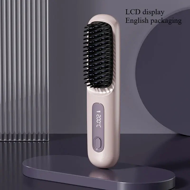NUOYING S7 rechargeable hair straightening comb with compact design for travel and styling on-the-go.
