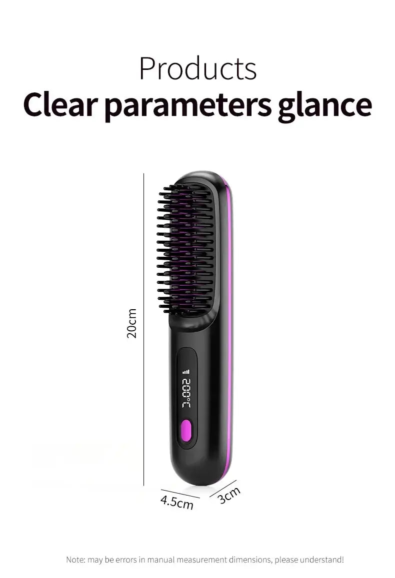 NUOYING S7 rechargeable hair straightening comb with compact design for travel and styling on-the-go.