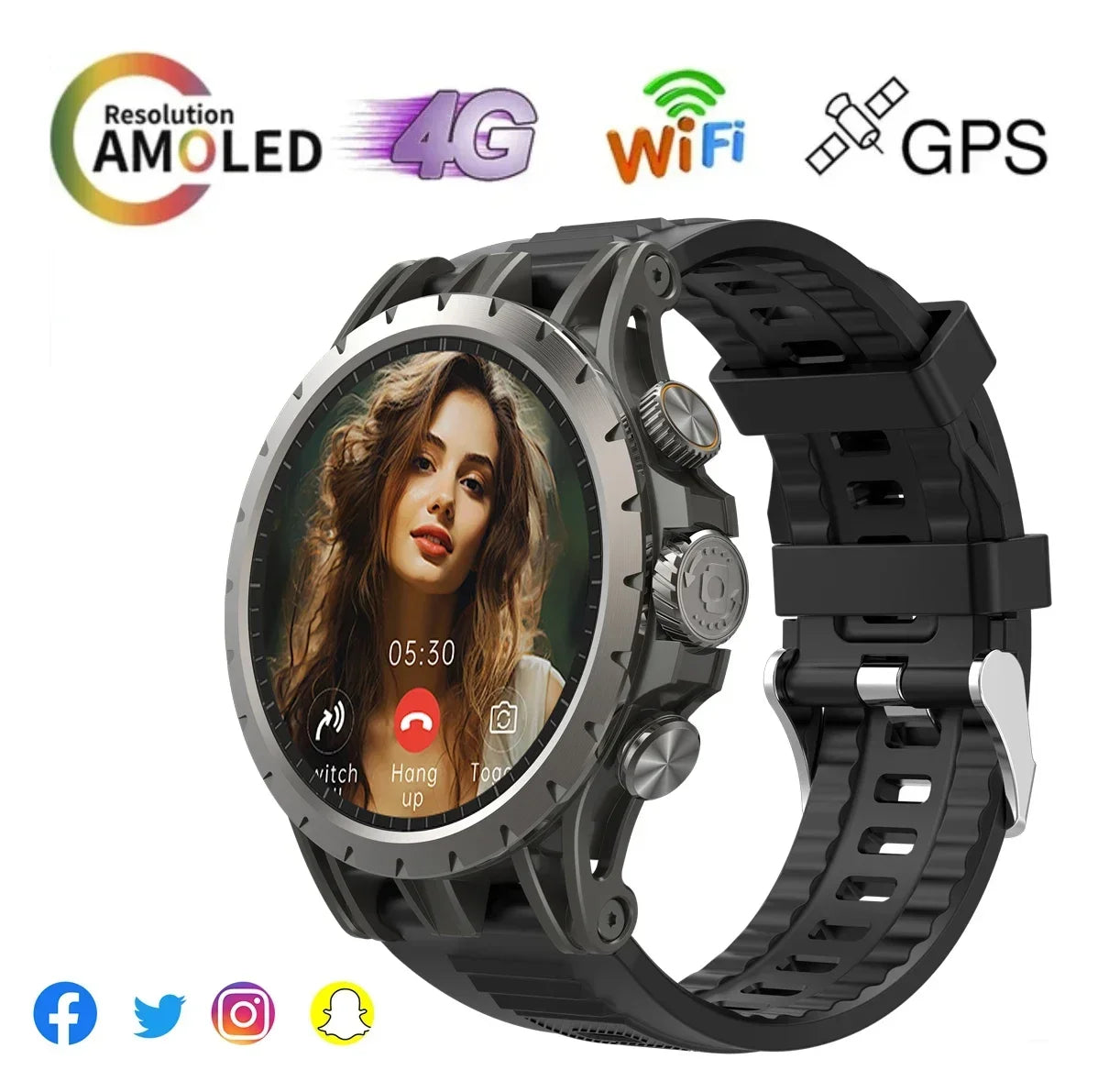 Montre intelligente 5G Android 9.0, écran AMOLED 1,43", GPS, WiFi, appel vidéo 5MP