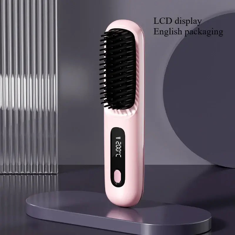 NUOYING S7 rechargeable hair straightening comb with compact design for travel and styling on-the-go.