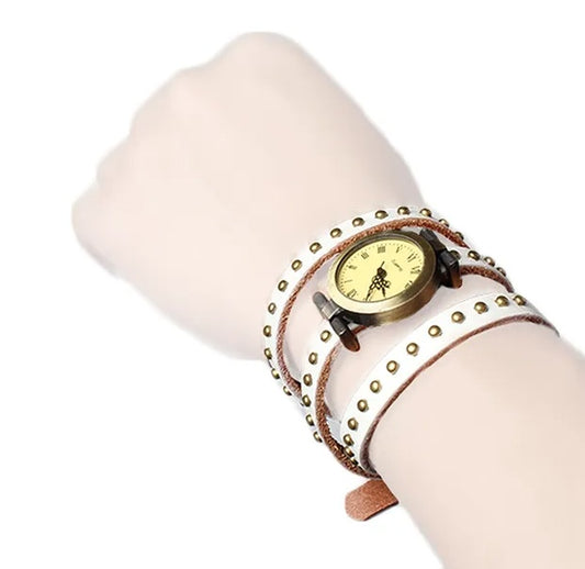 Retro Rivet Leather Watch – Stylish Hand Chain Bracelet Watch for Women