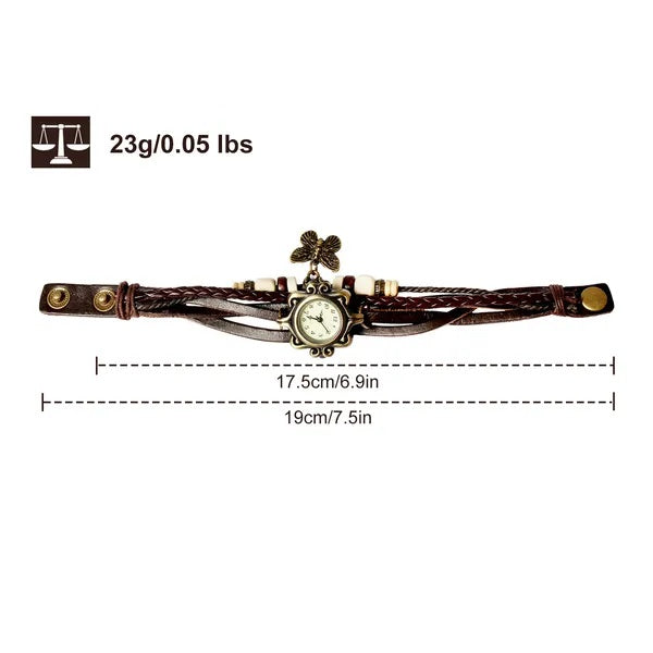 Bohemian Vintage Women’s Watch – Handmade Leather Bracelet Timepiece